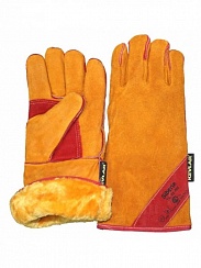 Перчатки спилковые "Русские львы" комбинированные иск. мех утепленные